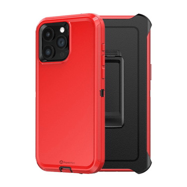 iPhone 15 Plus Compatible Case Cover With Robot Armor Hard Plastic And Belt Clip - Red
